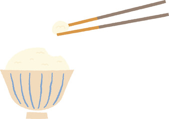 シンプルなご飯茶碗と箸の手描き風ベクターイラストセット