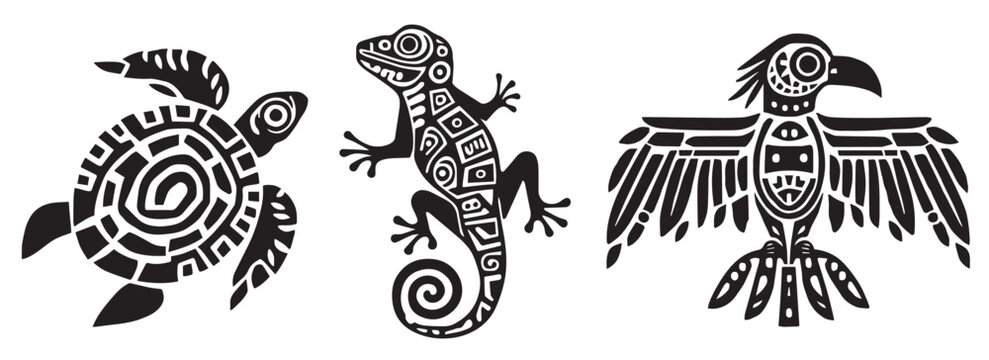 Aztec Mayan patterns vector silhouette illustration