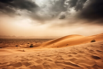 Fototapeta na wymiar Dramatic sand storm in desert. Abstract background. AI