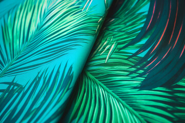 Tela con textura y dibujo de palmeras estilo veraniego de playa. Toalla de playa colorida. Generative ai.