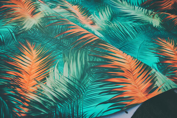 Naklejka na ściany i meble Tela con textura y dibujo de palmeras estilo veraniego de playa. Toalla de playa colorida. Generative ai.