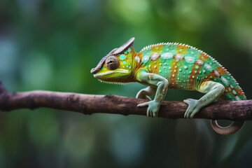 Beautiful of chameleon panther, chameleon panther on branch, chameleon panther closeup. AI - obrazy, fototapety, plakaty