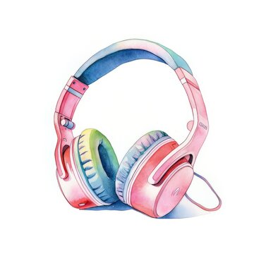 watercolor pink headphones on white background clip art preview