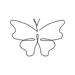 Continuous line drawing. One line art. Beautiful butterfly. Abstract continuous line. Sticker, emblem, icon, tattoo.