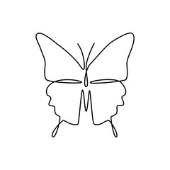 Continuous one line drawing. One line art. Beautiful butterfly, insect, wings. Abstract continuous line. Modern minimalist art.