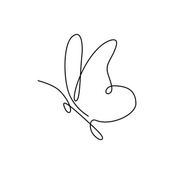 Continuous one line drawing. One line art. Beautiful butterfly, insect. Side view. Abstract continuous line.