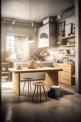 3D rendering Kitchen Concept: A Stylish and Inviting Space for Modern Living and Relaxation, with Contemporary Design Elements, modern Ambiance, and Superior Comfortable interior design