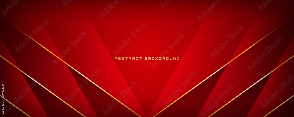 Aufkleber 3d red luxury abstract background overlap layer on dark space with golden polygonal lines decoration