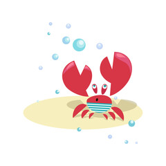 Surprised crab. Cute crab sailor. Funny character on the beach. Beach season. Cartoon sea animal