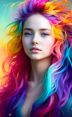 Obraz na płótnie Canvas Colorful Beautiful Woman with Generative AI Technology