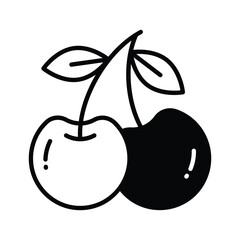 Pair of wild cherries in modern style, healthy and organic berries in trendy style