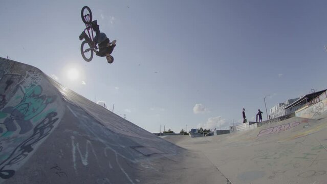 Extreme sports BMX in a skateboard park