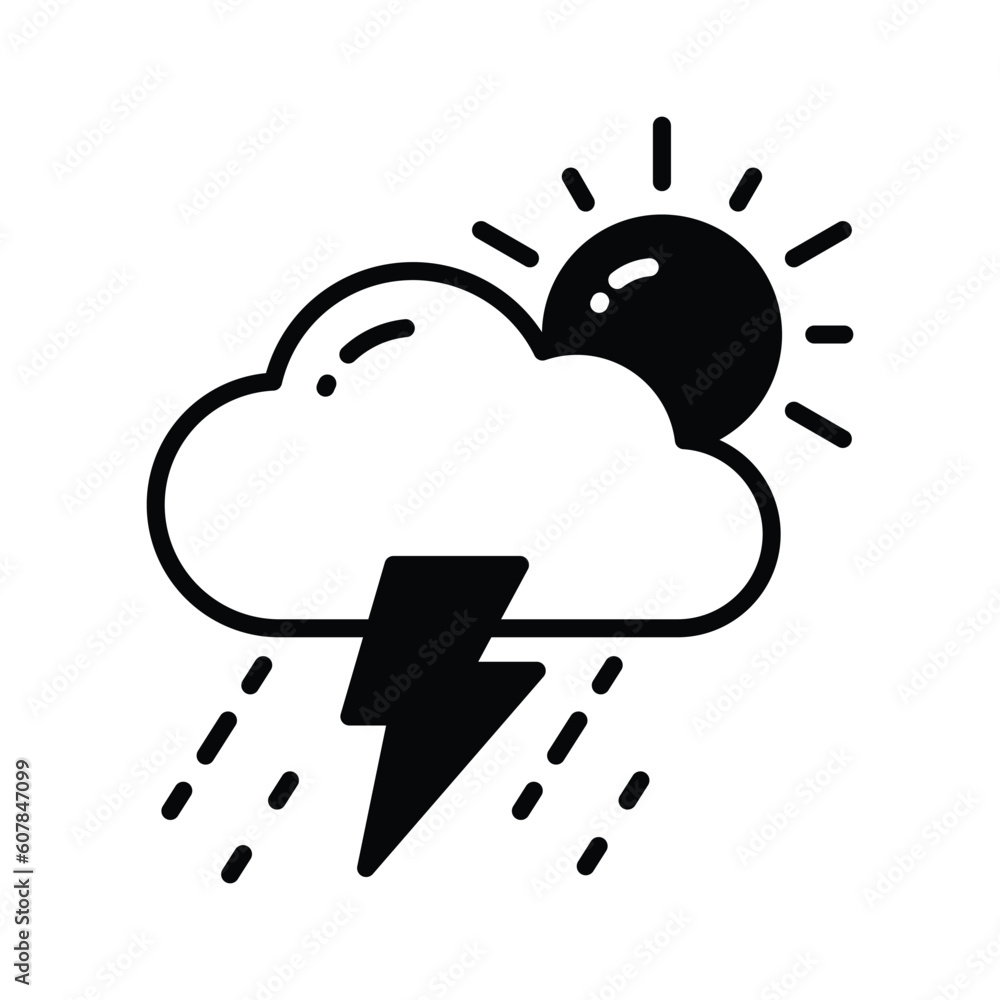 Wall mural cloud with lightning bolt denoting concept vector of thunderstorm in modern style