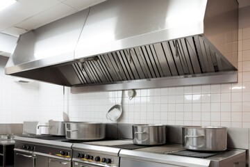 ventilation system in a kitchen, with hood and vents above the stove, created with generative ai