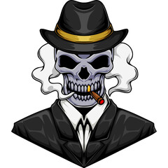 mafia skull mascot character