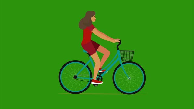 person riding a bicycle, girl on a bicycle on a green background 