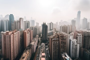 cityscape with view of modern skyscrapers and bustling city streets, created with generative ai