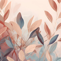 Abstract art nature background, leaves illustration muted color.
