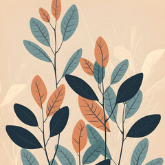 Abstract art nature background, leaves illustration muted color.