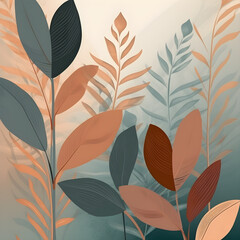 Abstract art nature background, leaves illustration muted color.