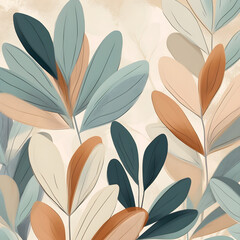 Abstract art nature background, leaves illustration muted color.