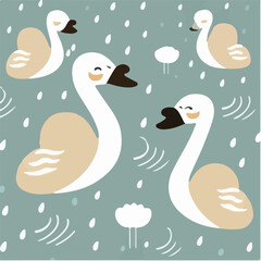 cute simple swan pattern, cartoon, minimal, decorate blankets, carpets, for kids, theme print design
