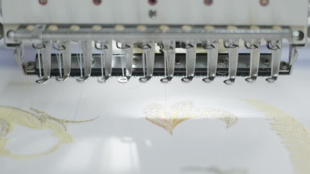 Automatic industrial sewing machine for digital pattern stitching. Embroidery on fabric