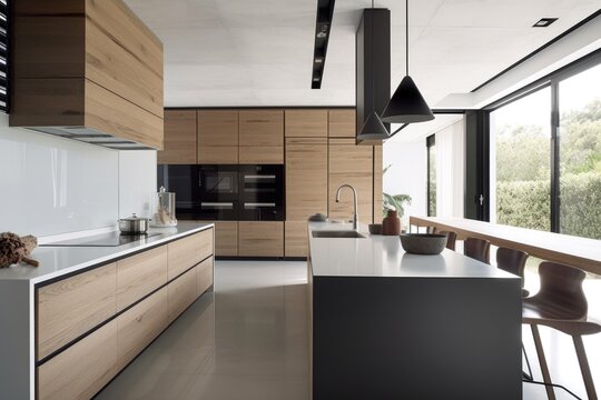 minimalist kitchen, with sleek appliances and simple decor, created with generative ai