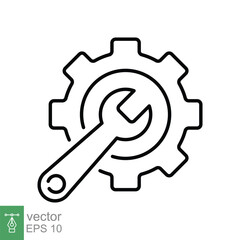 Service tools icon. Simple outline style. Gear and spanner, adjust, build, toolkit, workshop, repair concept. Thin line symbol. Vector illustration isolated on white background. EPS 10.