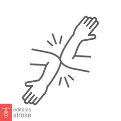 Greeting without shaking hands icon. Simple outline style. Arm shake, elbow bump, no hand shake concept. Thin line symbol. Vector illustration isolated on white background. Editable stroke EPS 10.