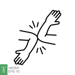 Greeting without shaking hands icon. Simple outline style. Arm shake, elbow bump, no hand shake concept. Thin line symbol. Vector illustration isolated on white background. EPS 10.