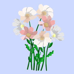 Obraz premium Flowers group illustration digital art painting white pink 7 flowers love gift birthday valentines