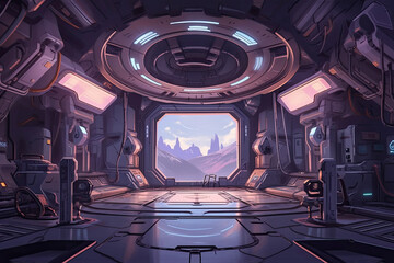 Alien Spaceport, Cyberpunk city, Sci-Fi, Science Fiction, 
Space, Futuristic, 2D, Game Background, Generative AI