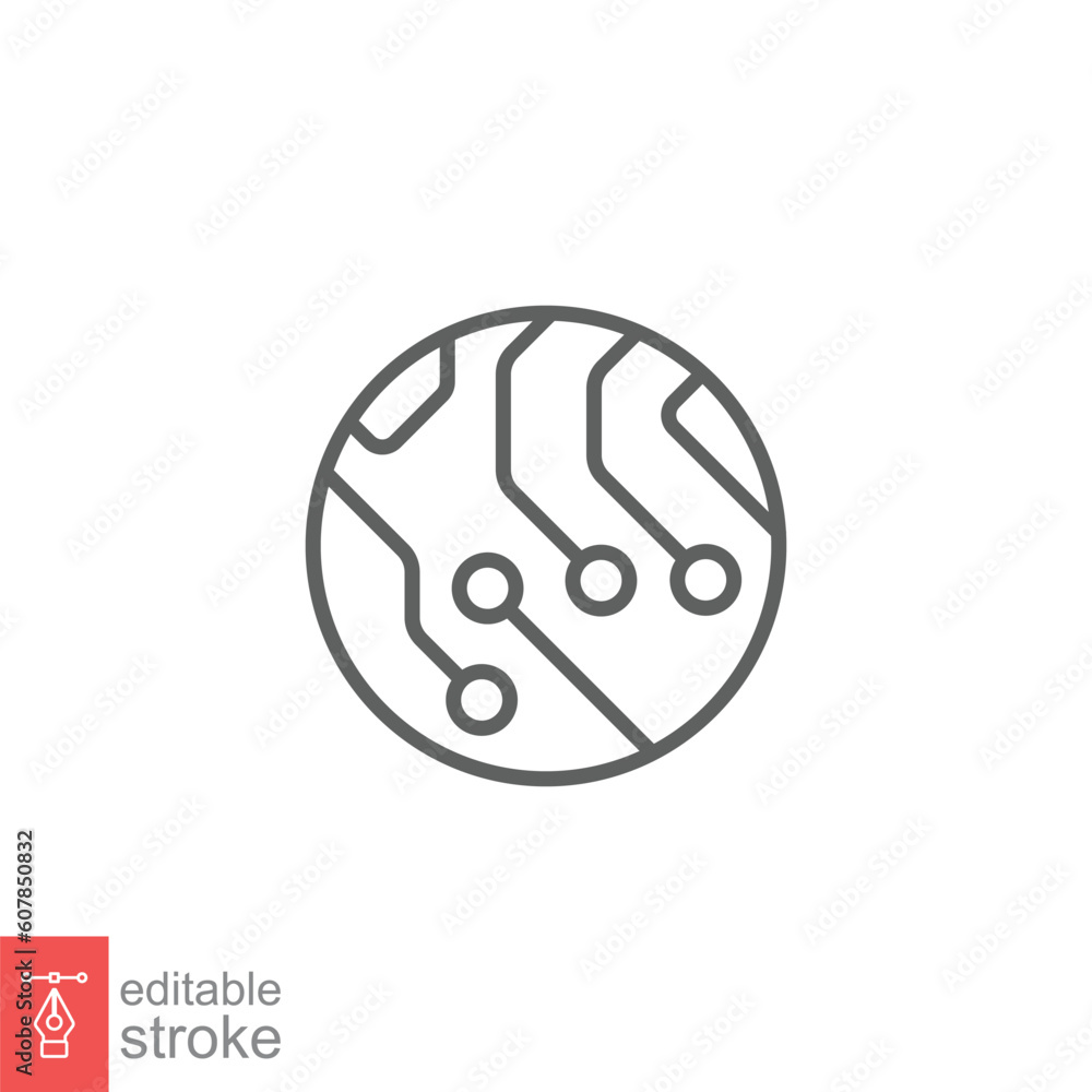 Poster circuit board icon. simple outline style. microchip, tech, computer hardware, circle, technology con