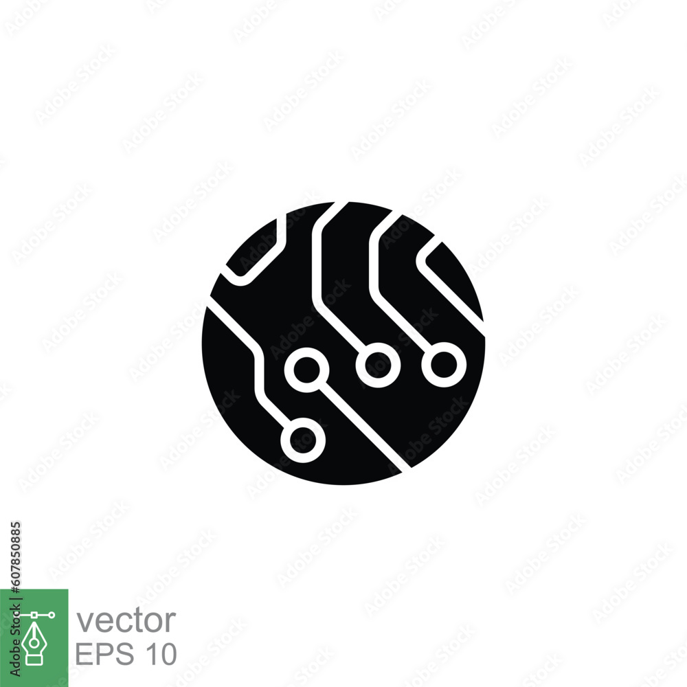 Poster circuit board icon. simple solid style. microchip, tech, computer hardware, circle chip, technology 