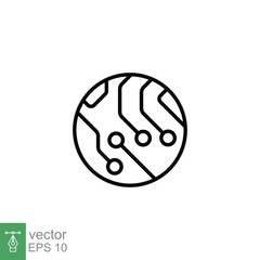 Circuit board icon. Simple outline style. Microchip, tech, computer hardware, circle chip, technology concept. Thin line symbol. Vector illustration isolated on white background. EPS 10.