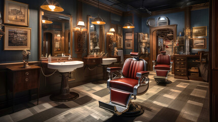 Fototapeta na wymiar Retro-style barbershop interior. Generative AI