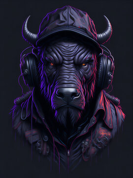 B&uacute;falo con auriculares