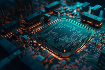 Insight into technology, inside of computer, computer chip, Motherboard, electronic | Ai generated