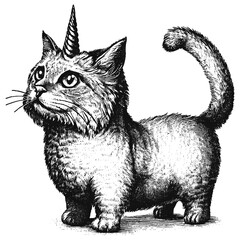 cat with a unicorn horn, cat unicorn vector sketch © Satoru Sketches