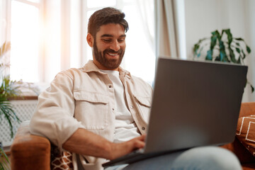 Couple with dog at home