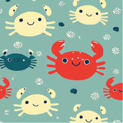 Fototapeta na wymiar cute simple crab pattern, cartoon, minimal, decorate blankets, carpets, for kids, theme print design 