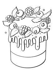 contour line illustration cartoon style food sweet cake blueberry raspberry chocolate birthday design element coloring page sticker cover logo print