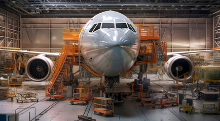 plane in the hangar, maintenance in the
airport generativa IA