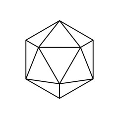 Vector black linear icosahedron for game, icon, package design, logo, mobile, ui, web, education. Outline. Geometric figures.
