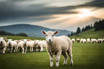 Obraz premium sheep on a meadow by AI generating