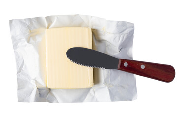 Butter on silver butter dish on transparent background. png file