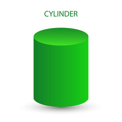 Vector cylinder with gradients and shadow for game, icon, package design, logo, mobile, ui, web, education. 3d cylinder on a white background. Pedestal template for your design. Geometric figures.