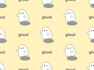 Ghost cartoon character seamless pattern on yellow background
