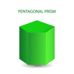 Vector pentagonal prism with gradients and shadow for game, icon, package design, logo, mobile, ui, web, education. 3D pentagonal prism on a white background. Geometric figures for your design.